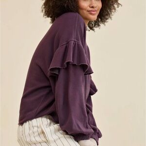 NWT Aerie Purple Wine Ruffle Sleeve Sweatshirt